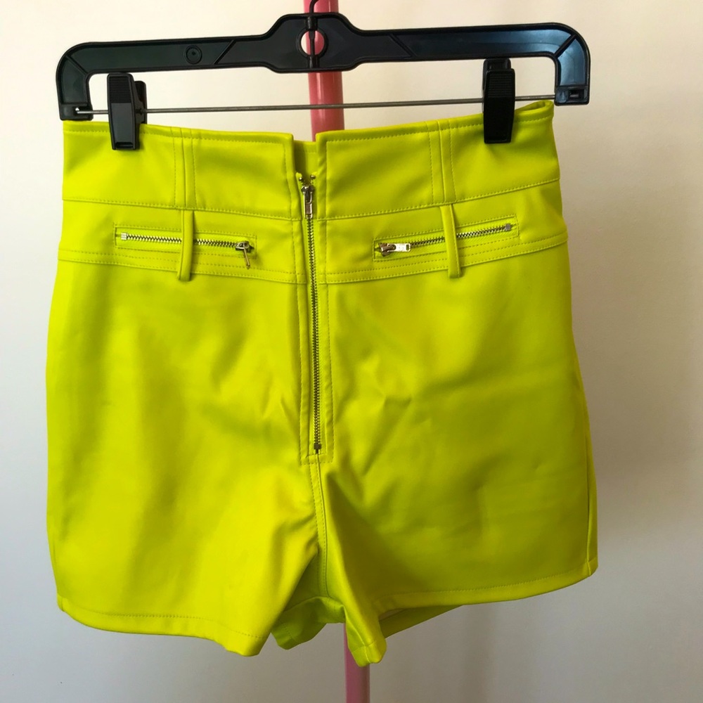 COPY - Dolls Kill Neon Green Zippered Pleather Shorts M